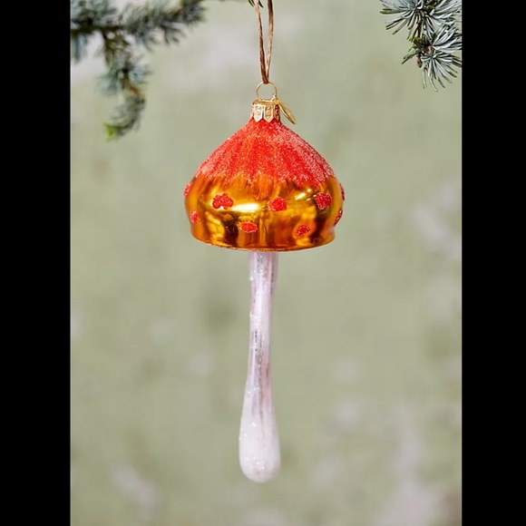 Anthropologie Orange Glass Mushroom Ornament - Picture 1 of 8